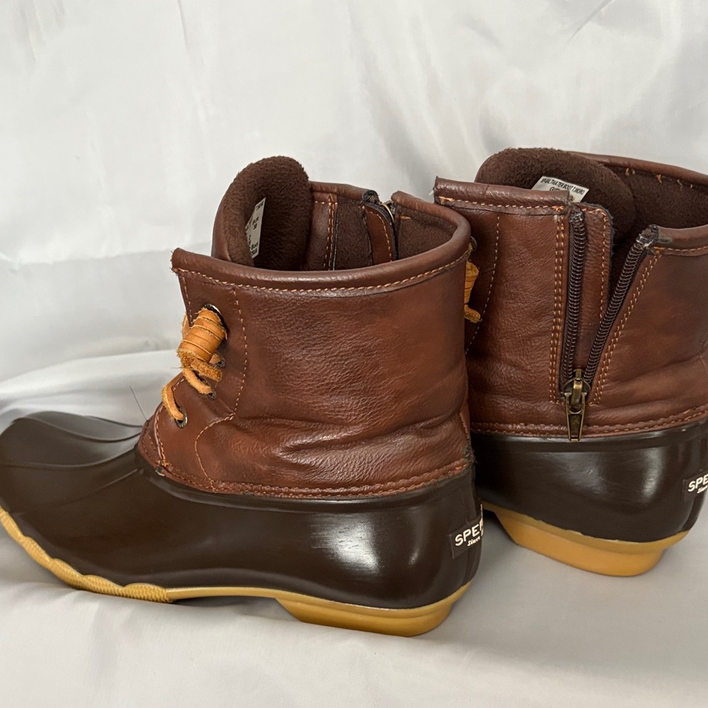 Sperry  girls  saltwater  Brown Duck Boots with Tan Accents Size 6 waterproof - Picture 7 of 13